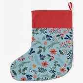 Grande Chaussette De Noël Poinsettia Berries Feuilles (Dos)