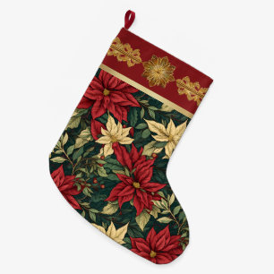 Grande Chaussette De Noël Poinsettia de vacances personnalisé rouge rayure o