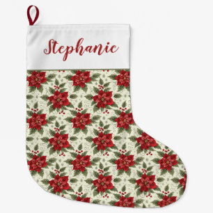 Grande Chaussette De Noël Poinsettia Floral Personnalisé Élégant