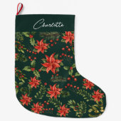 Grande Chaussette De Noël Poinsettia Mistletoe Noël Floral (Devant)