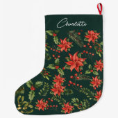 Grande Chaussette De Noël Poinsettia Mistletoe Noël Floral (Dos)