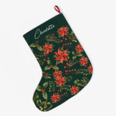 Grande Chaussette De Noël Poinsettia Mistletoe Noël Floral (Dos (Accrochage))