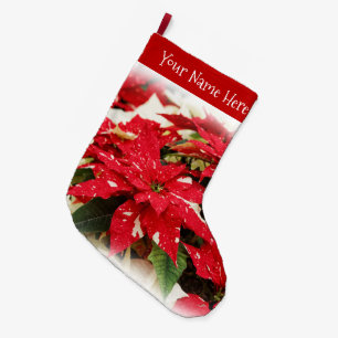 Grande Chaussette De Noël Poinsettias Festive Rouge Blanc Floral