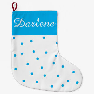 Grande Chaussette De Noël Point bleu turquoise et blanc