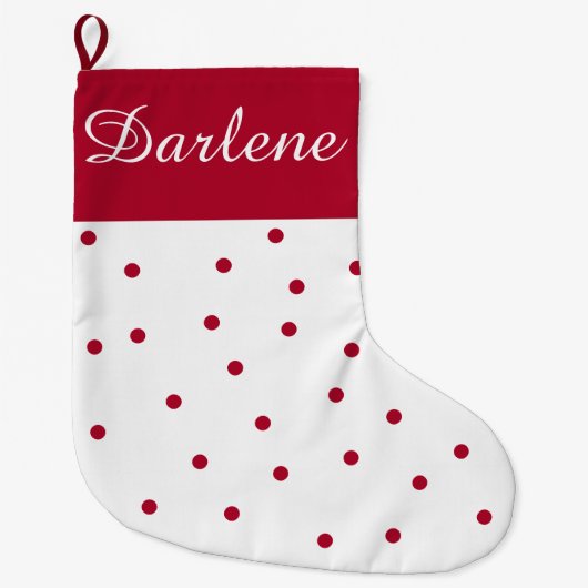 Grande Chaussette De Noël Pointe Polka rouge et blanc (Devant)