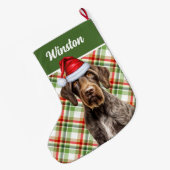 Grande Chaussette De Noël Pointeur À poils durs mignon Rouge Vert Plaid Pers (Dos (Accrochage))