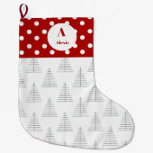 Grande Chaussette De Noël Points de Noël & Arbres blancs Nom personnalisé (Devant)