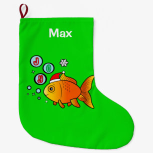 Grande Chaussette De Noël Poisson rouge avec le casquette de Père Noël et