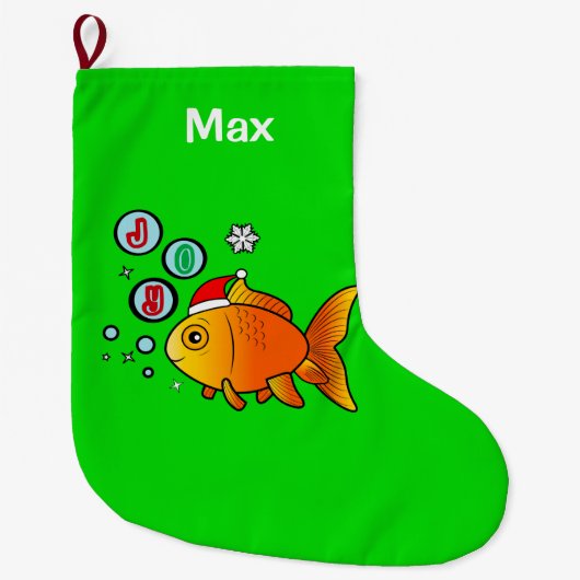Grande Chaussette De Noël Poisson rouge avec le casquette de Père Noël et (Devant)