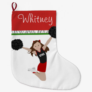 Grande Chaussette De Noël Pom-pom girl Brunette en rouge et noir