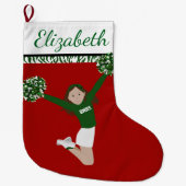 Grande Chaussette De Noël Pom-pom girl Brunette Vert Et Blanc (Devant)