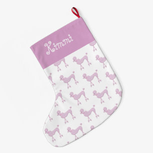 Grande Chaussette De Noël Poodle rose Nom de Noël mignon