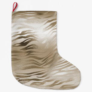 Grande Chaussette De Noël Poster de animal Ombre Zebra or et blanc
