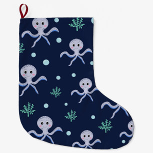 Grande Chaussette De Noël Poulpe sous la mer motif pour enfants
