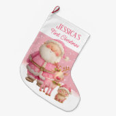 Grande Chaussette De Noël Premier Noël personnalisé rose double face (Devant (Accrochage))