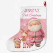 Grande Chaussette De Noël Premier Noël personnalisé rose double face (Dos)