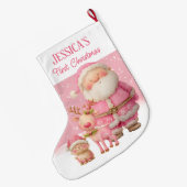 Grande Chaussette De Noël Premier Noël personnalisé rose double face (Dos (Accrochage))