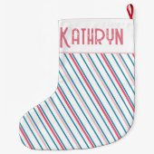 Grande Chaussette De Noël Preppy Pink Stripe Girls (Dos)