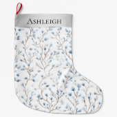 Grande Chaussette De Noël Pretty Blue White Flowers Christmas   (Devant)