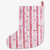 Grande Chaussette De Noël Pretty White Pink Hearts Stripes Christmas (Dos)