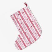 Grande Chaussette De Noël Pretty White Pink Hearts Stripes Christmas (Dos (Accrochage))