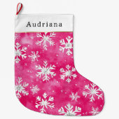 Grande Chaussette De Noël Pretty White Pink Silver Snowflakes Christmas (Devant)
