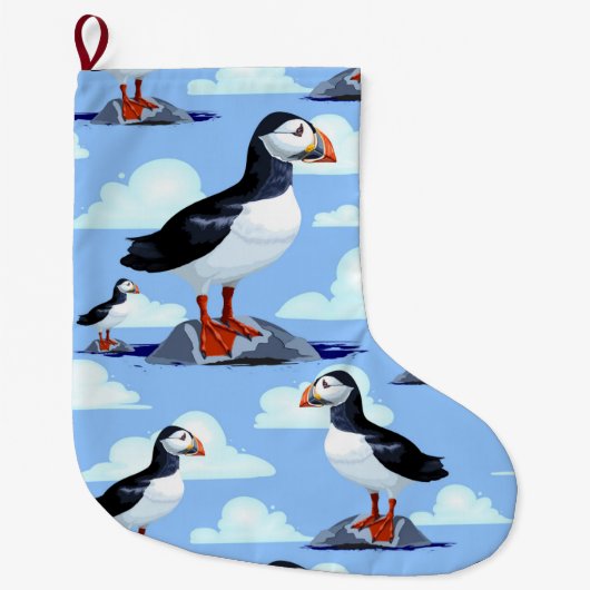 Grande Chaussette De Noël Puffin Cute Oiseau de mer Atlantique (Devant)