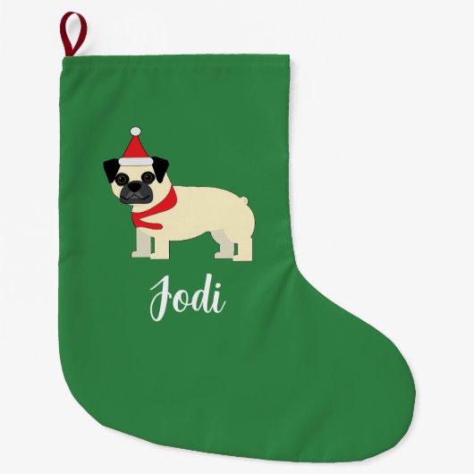 Grande Chaussette De Noël Pug de Noël (Devant)