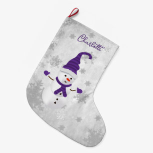 Grande Chaussette De Noël Purple mignon Snowman Vacances Stocking