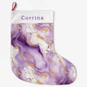 Grande Chaussette De Noël Purple White Gold Abstract (Devant)