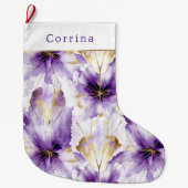 Grande Chaussette De Noël Purple White Gold Abstract Iris Floral (Devant)