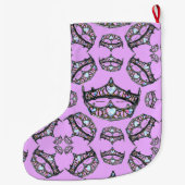 Grande Chaussette De Noël Queen Hearts Silver Crowns Tiaras rose bas (Dos)