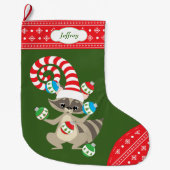 Grande Chaussette De Noël Raccoon de jonglage mignon (Devant)