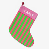Grande Chaussette De Noël Rayé rose et vert (Devant (Accrochage))
