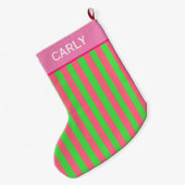 Grande Chaussette De Noël Rayé rose et vert (Dos (Accrochage))