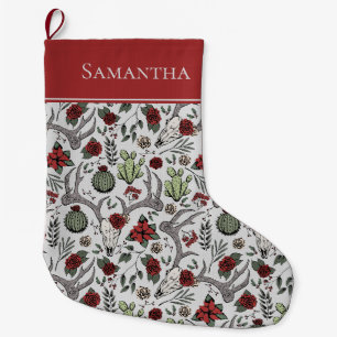 Grande Chaussette De Noël Red and Green Country Cowgirl Christmas Antlers