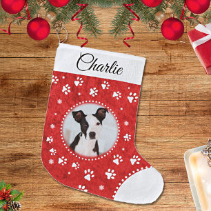 Grande Chaussette De Noël Red and White Cute Pet Photo Stocking