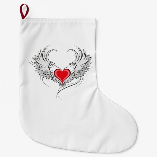 Grande Chaussette De Noël Red Angel Coeur avec ailes (Devant)