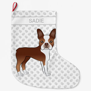 Grande Chaussette De Noël Red Boston Terrier mignon dessin animé Chien et no