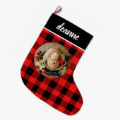 Grande Chaussette De Noël Red Buffalo Plaid Baby's First Christmas Photo (Devant (Accrochage))