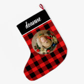 Grande Chaussette De Noël Red Buffalo Plaid Baby's First Christmas Photo (Dos (Accrochage))