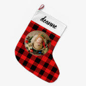 Grande Chaussette De Noël Red Buffalo Plaid Baby's First Christmas Photo (Devant (Accrochage))