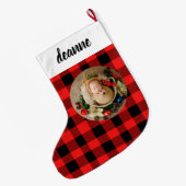 Grande Chaussette De Noël Red Buffalo Plaid Baby's First Christmas Photo (Dos (Accrochage))
