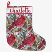 Grande Chaussette De Noël Red Cardinal Bird (Devant)