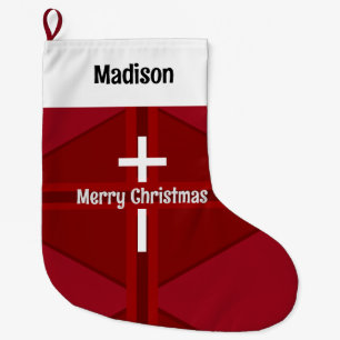 Grande Chaussette De Noël Red Christian Custom Name Christmas Stocking