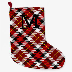 Grande Chaussette De Noël Red Christmas Plaid INITIAL Festive Holiday
