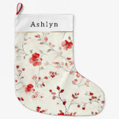 Grande Chaussette De Noël Red Cream White Floral Christmas (Devant)