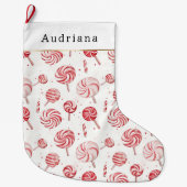 Grande Chaussette De Noël Red Cream White Peppermint Candy Christmas   (Devant)