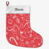Grande Chaussette De Noël Red Doodle Christmas Pattern - Festive Holiday (Devant)