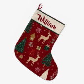 Grande Chaussette De Noël Red Festive Holiday Pattern | Christmas Stocking (Devant (Accrochage))